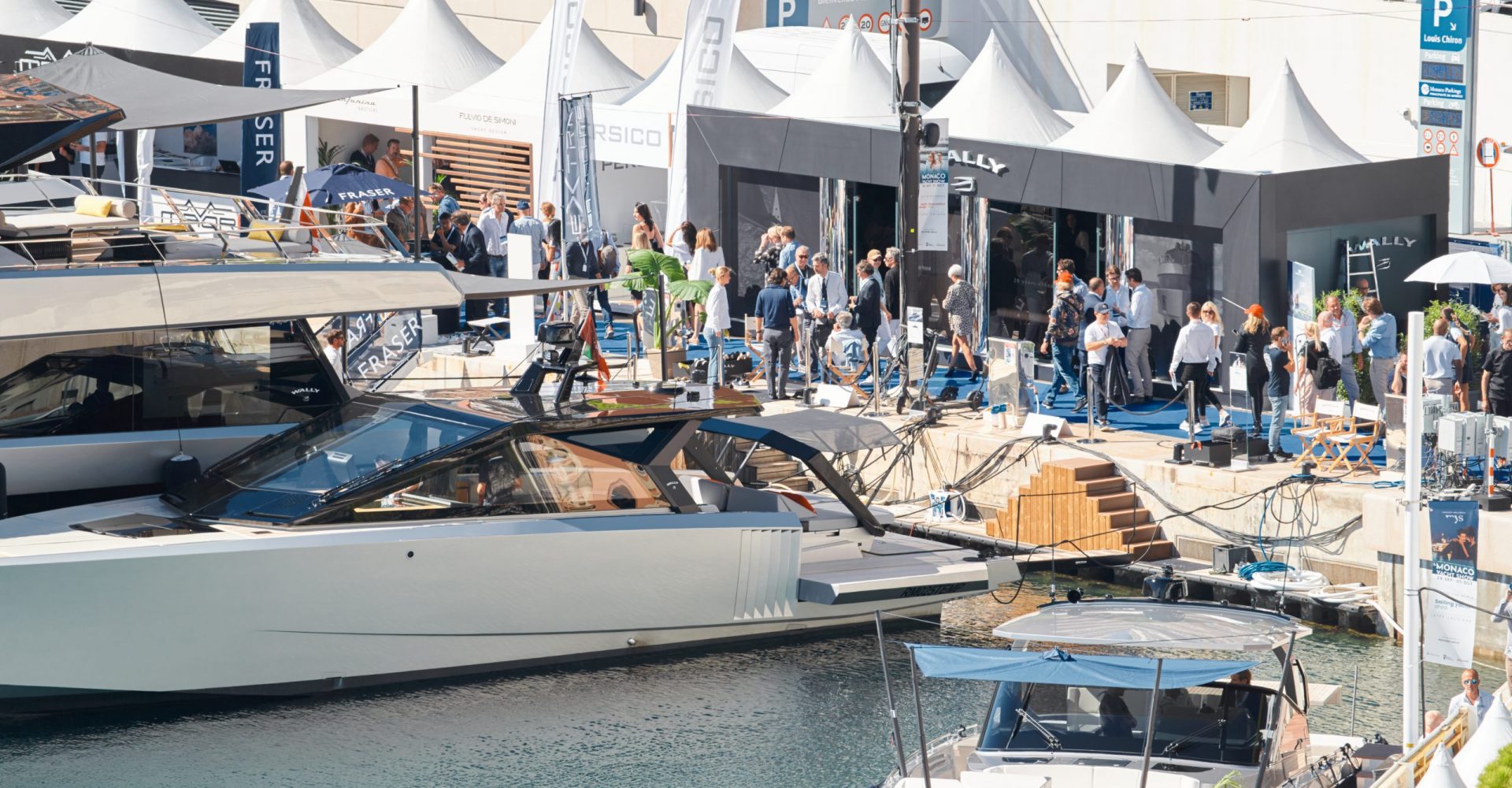 Monaco, Monte Carlo, 27 September 2022 - a lot of luxury yachts at the famous motorboat exhibition in the principality, the most expensive boats for the richest people around the world, yacht brokers